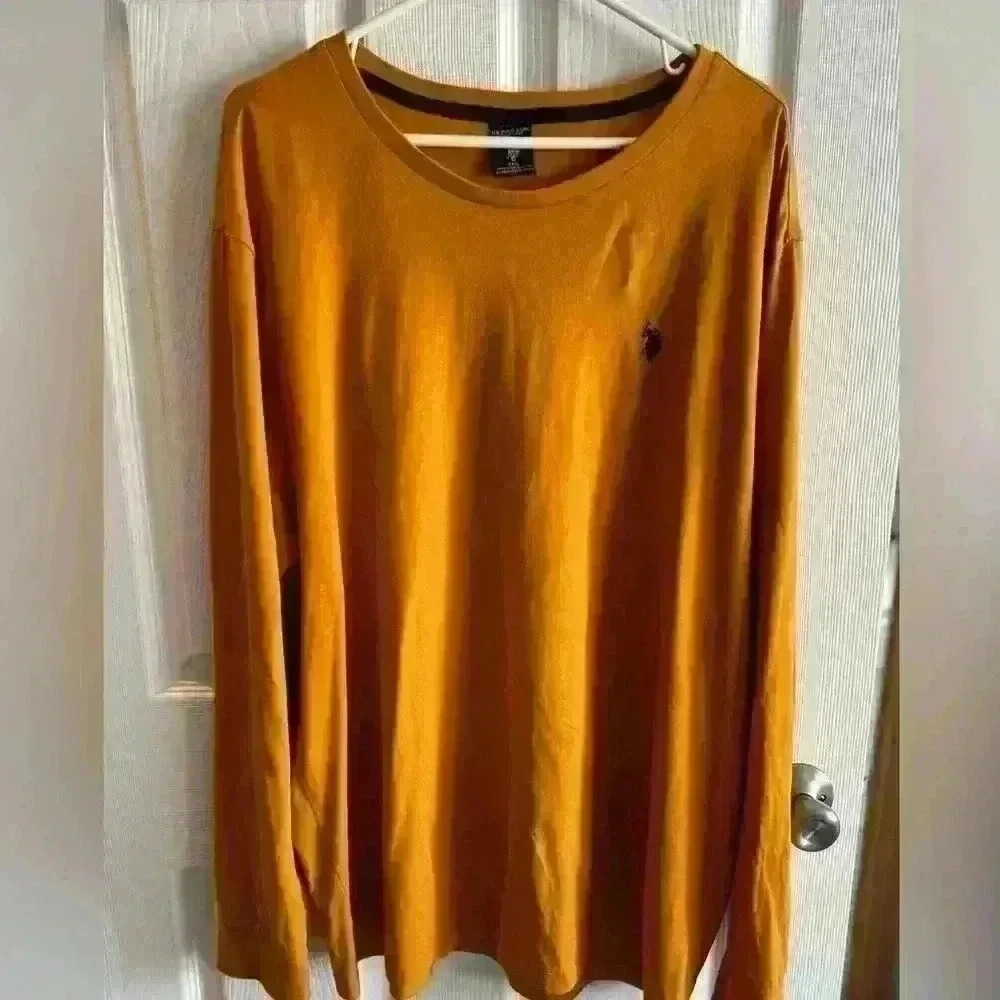 Mens mustard color long sleeve U.S. Polo Assn stop
